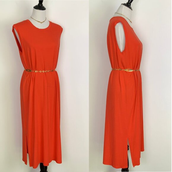 Eileen Fisher Orange Sleeveless Crewneck Shift Midi Dress Large - Picture 13 of 16